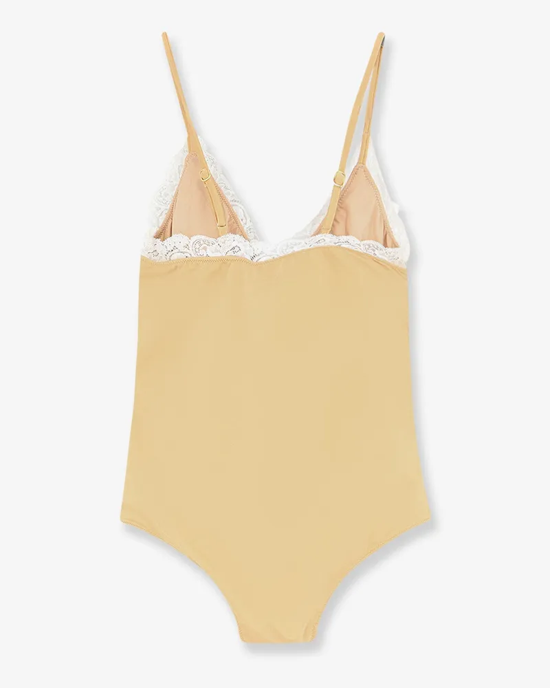 Chloé Women's Bodysuit Lace-Trim Beige Polyamide T-Shirts & Jerseys Beige
