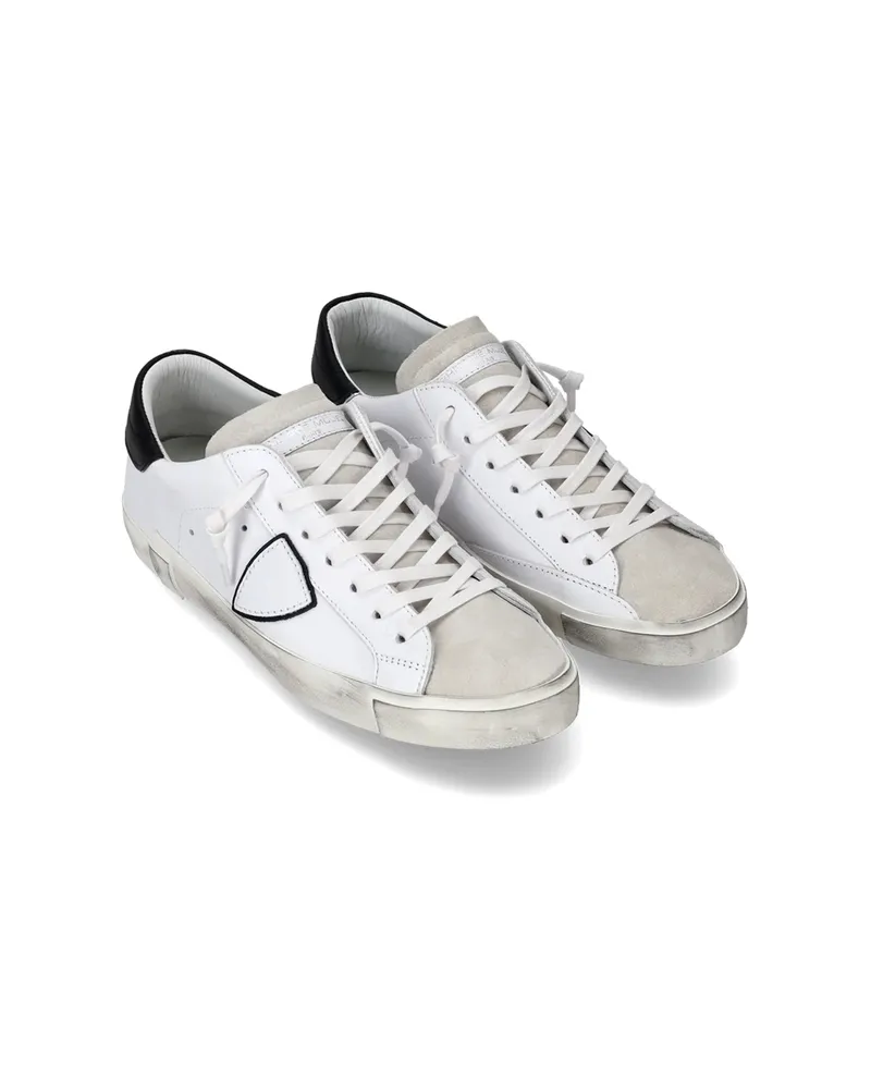 Philippe Model Vintage-Treated Calf Leather Sneaker — White White
