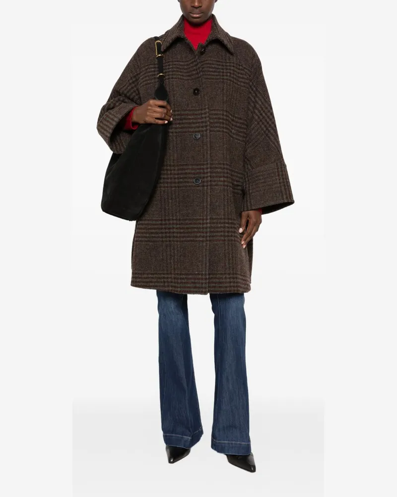 Alberto Biani Check Wool Coat — Brown Brown