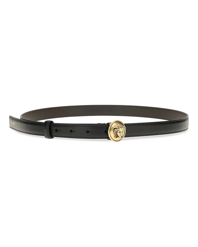 Versace Women's Leather Belt With Medusa Buckle Black-Gold Calf Black/gold Black