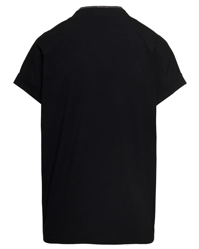 Brunello Cucinelli Women T-Shirt V-Neck Black Stretch Cotton T-Shirts & Jerseys Black