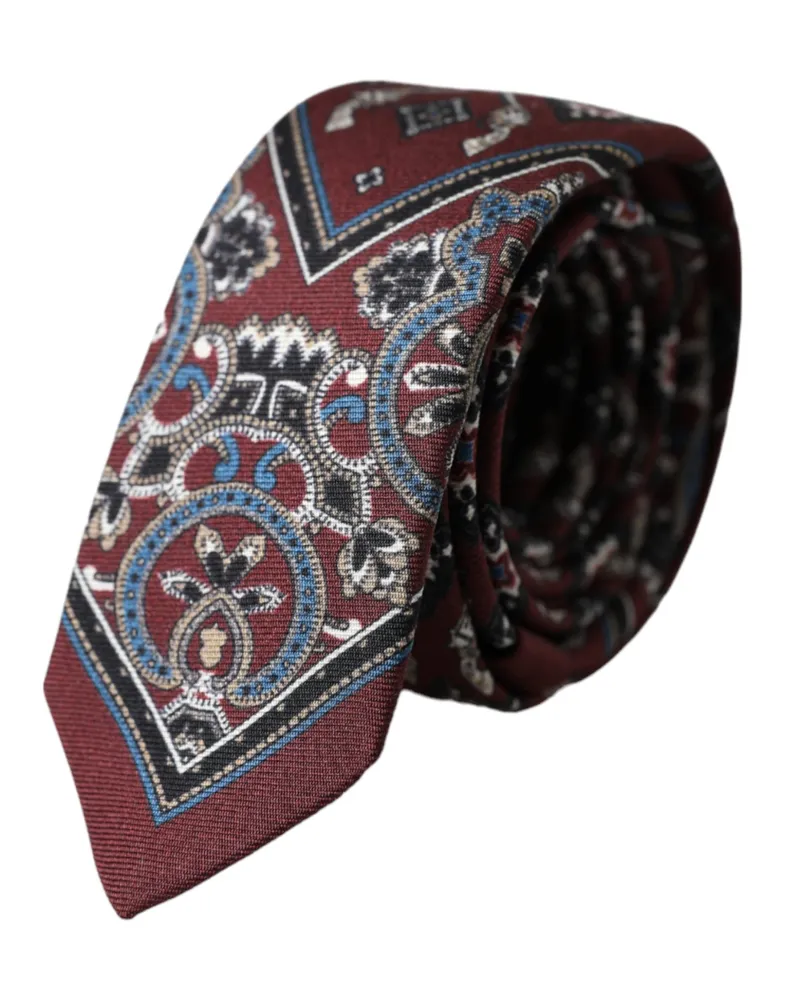 Dolce & Gabbana Bordeaux Printed Silk Adjustable Men Tie Burgundy