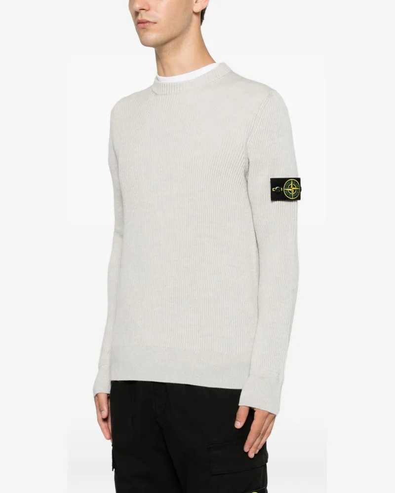 Stone Island Men's Ribbed Crewneck Sweater Beige Virgin Wool Beige
