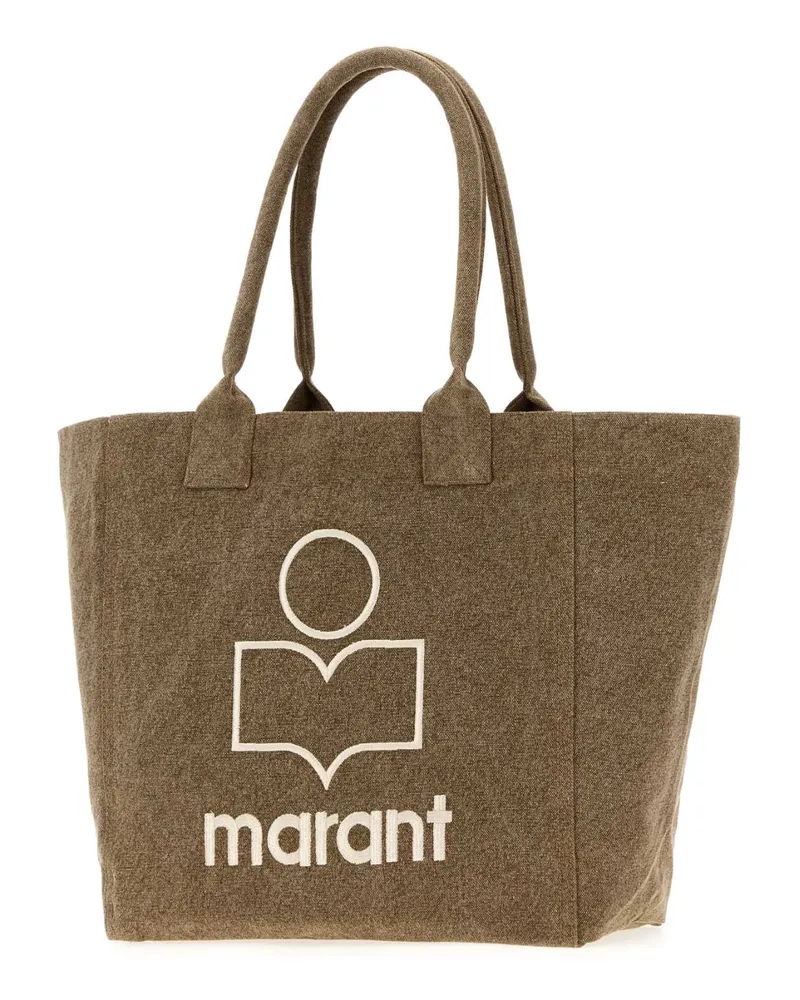 Isabel Marant Women's Mud Cotton Small Yenky Shopping Bag Darkkhaki Exterior: Borse A Mano Brown