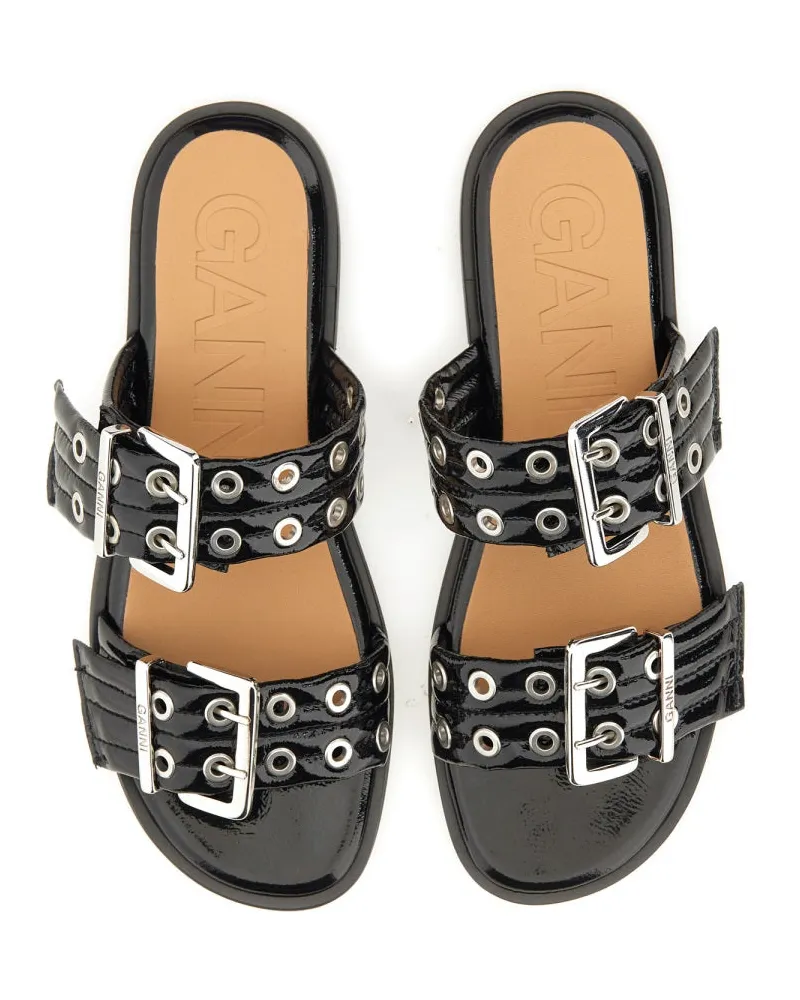 Ganni Bio-Based Polyurethane Buckle Sandal — Black Black
