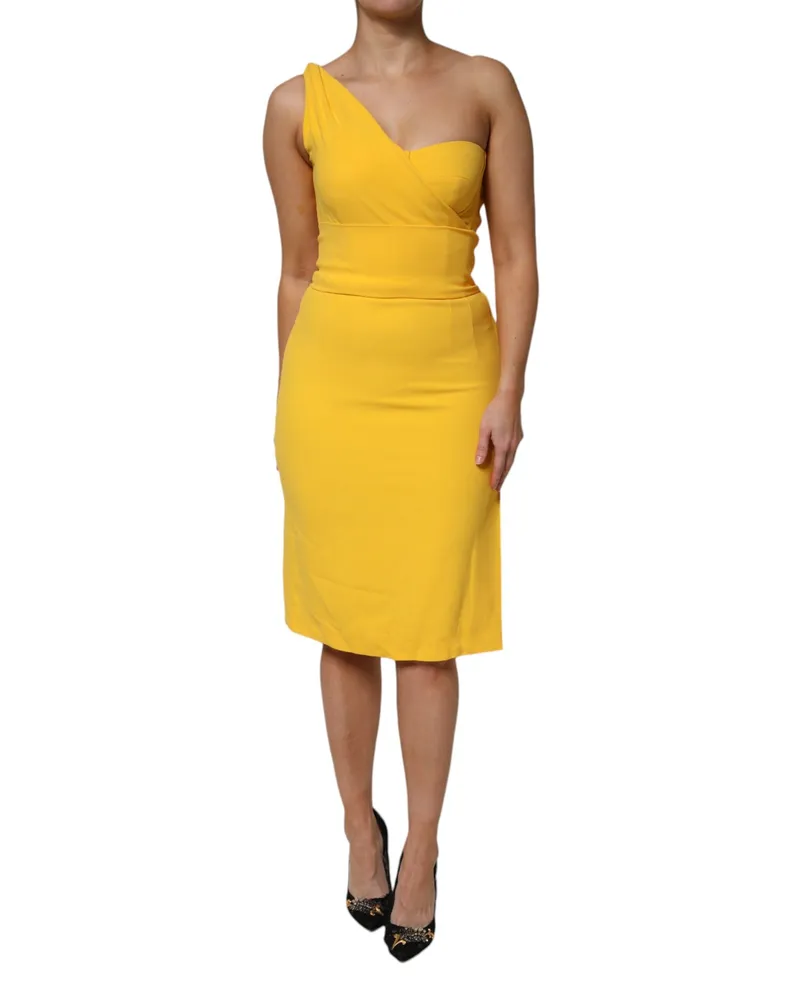 Dolce & Gabbana Women's Yellow One Shoulder Side Slit Midi Dress Viscose Acetate Elastane Yellow
