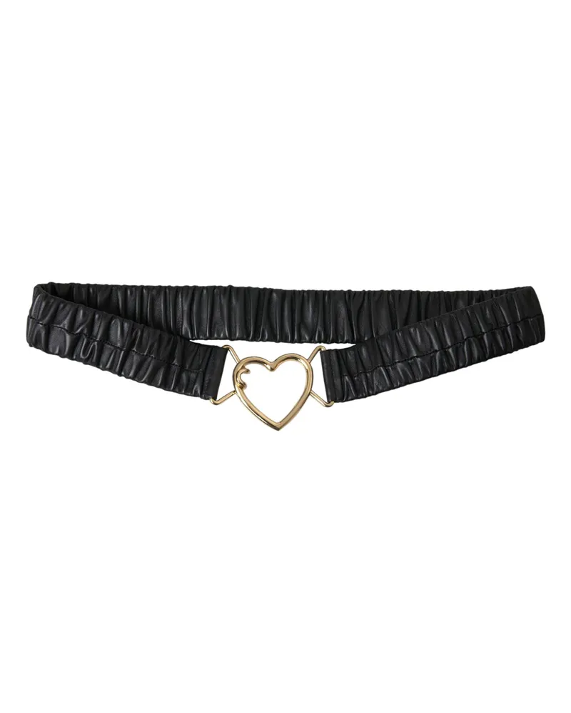 Dolce & Gabbana Women's Black Leather Gold Heart Metal Buckle Belt Calf Black