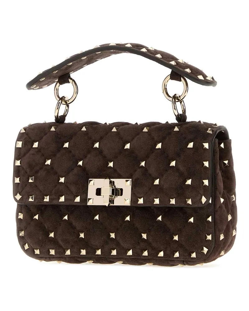 Valentino Garavani Studded Suede Shoulder Bag — Brown Brown
