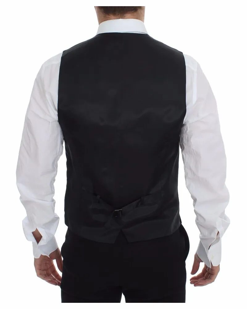 Dolce & Gabbana Men's Gray Striped Wool Logo Vest Gilet Weste Acetate Clothing Gray