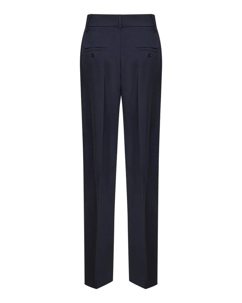 Max Mara Women's Blue Stretch Wool Canvas Palazzo Trousers Virgin Blue