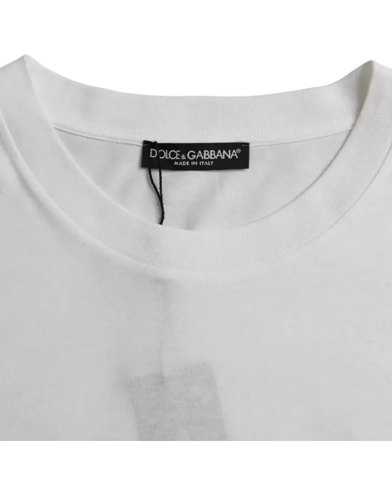 Dolce & Gabbana Men's White Cotton Round Neck Short Sleeve T-Shirt White