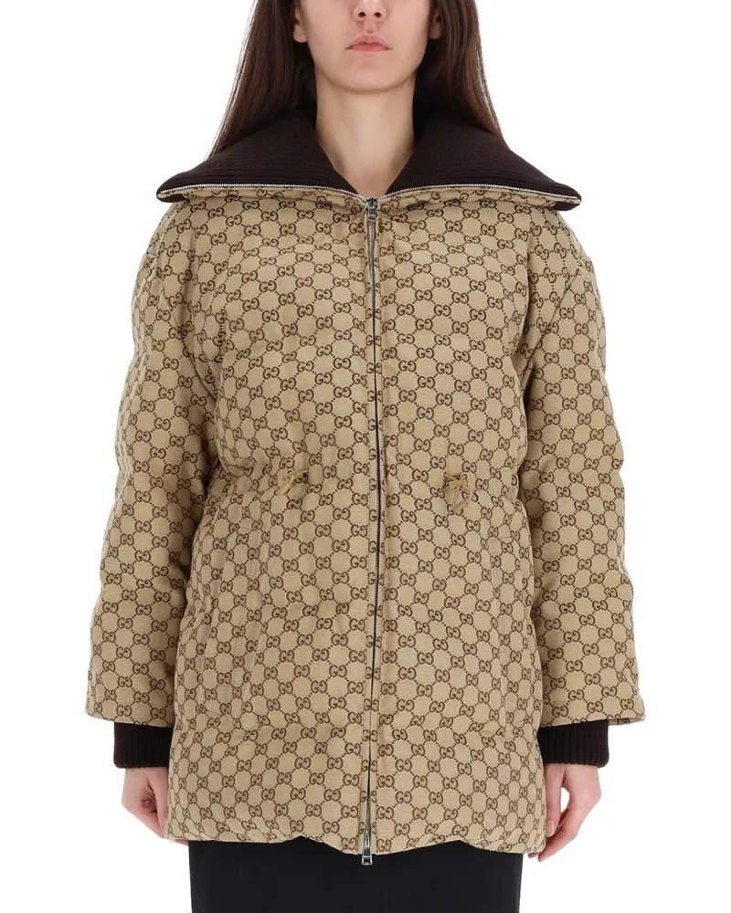 Gucci Quilted Cotton Down Jacket — Beige Beige