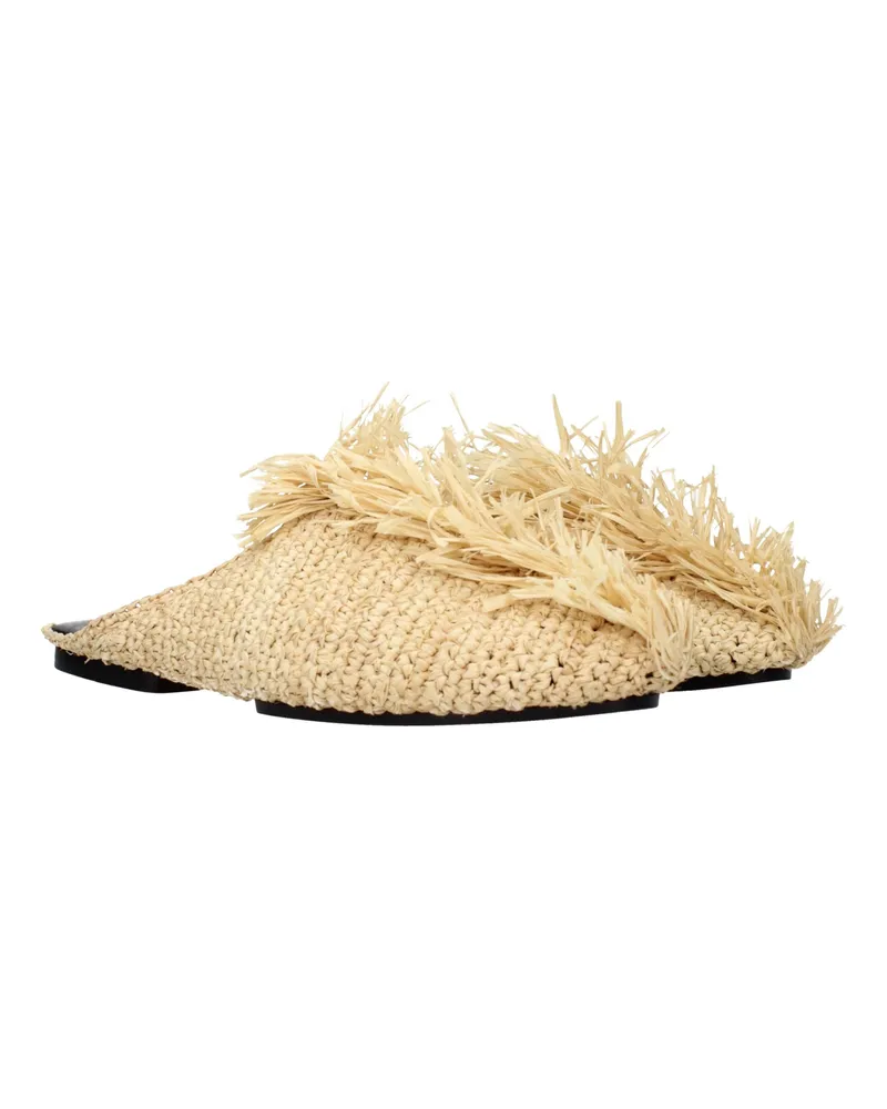 Jil Sander Raffia with Fringe Slippers — Beige Beige