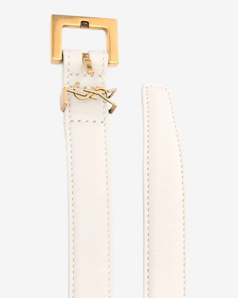 Saint Laurent Women's Leather Belt Cassandre White Calfskin White