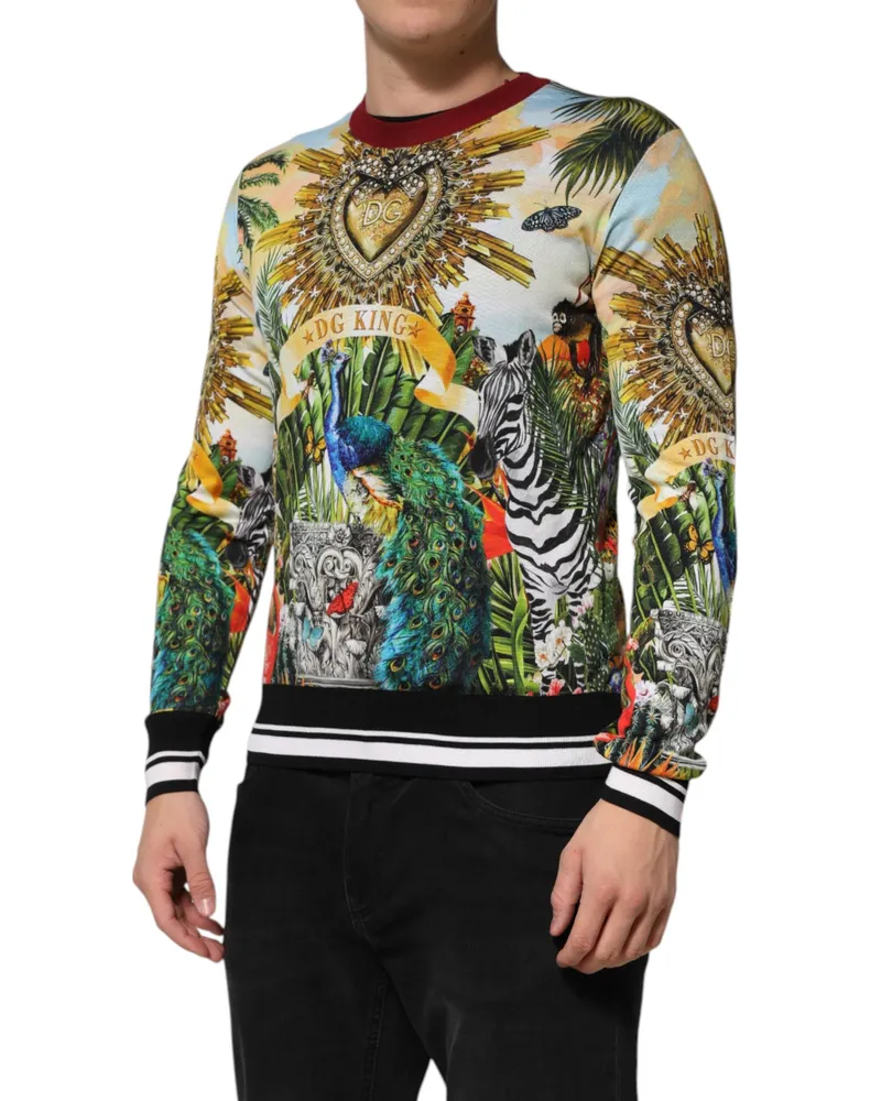 Dolce & Gabbana Men Tropical Heart Crown Silk Pullover Sweater Clothing Multicolor