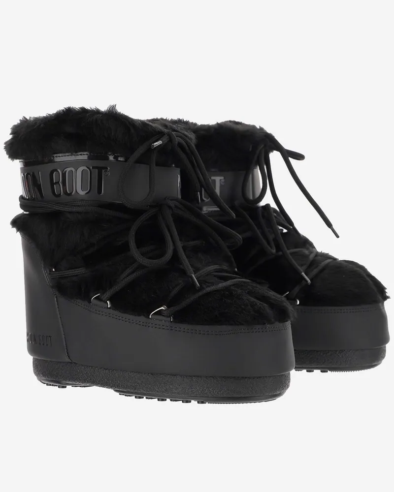 Moon Boot Women's Ankle Boots Icon Faux Fur Black Modacrylic Black