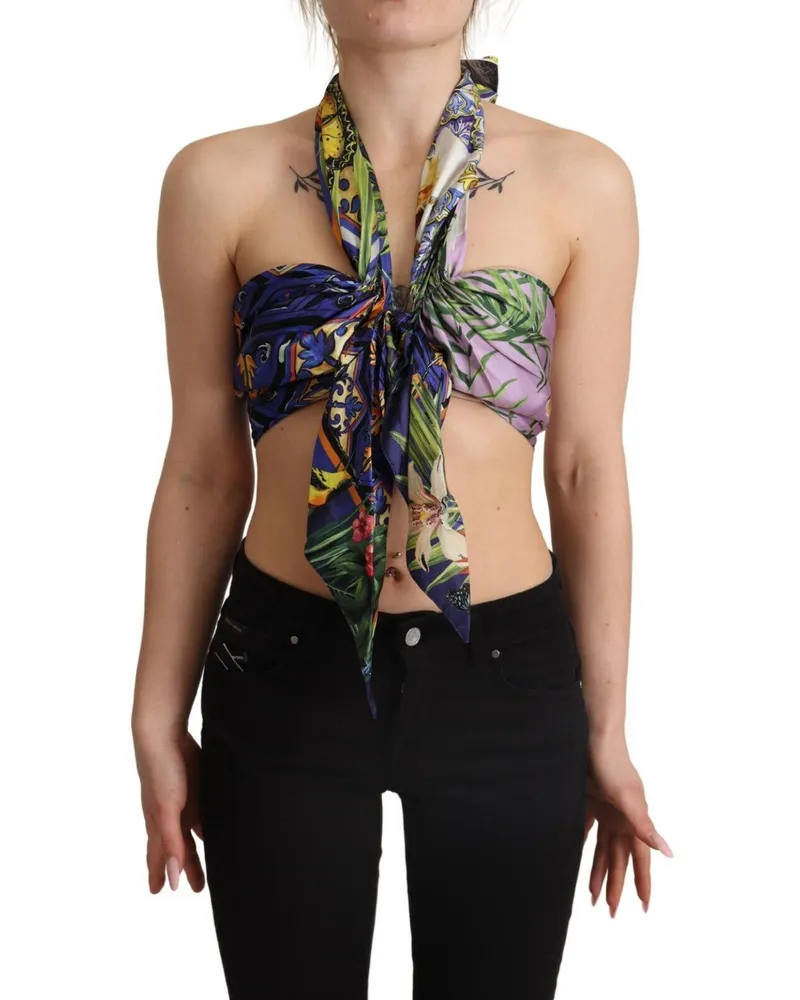 Dolce & Gabbana Women Multicolor Foulard Silk Halter Cropped Top Multicolor