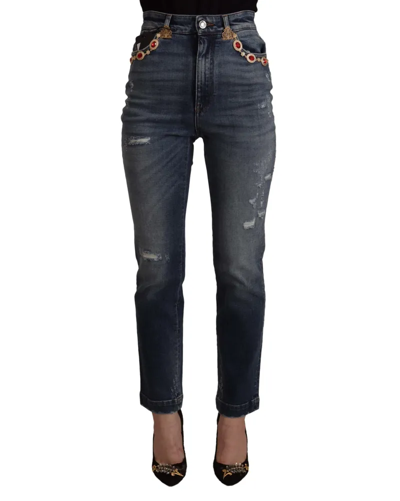 Dolce & Gabbana Women's High-Waist Skinny Denim Jeans Blue Cotton Elastane Blue
