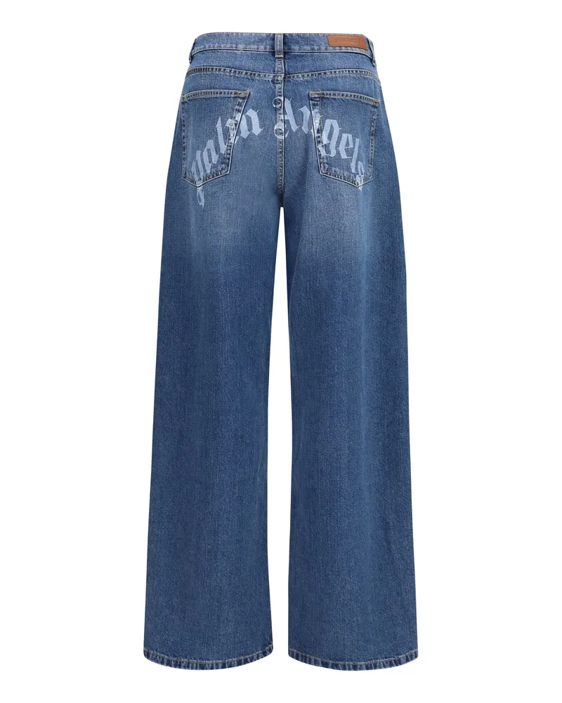 Palm Angels Wide-Leg Back Logo Jeans — Blue Blue