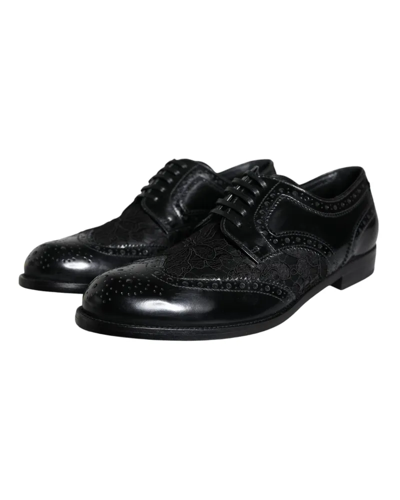 Dolce & Gabbana Women's Black Leather Floral Lace Dress Formal Shoes Black