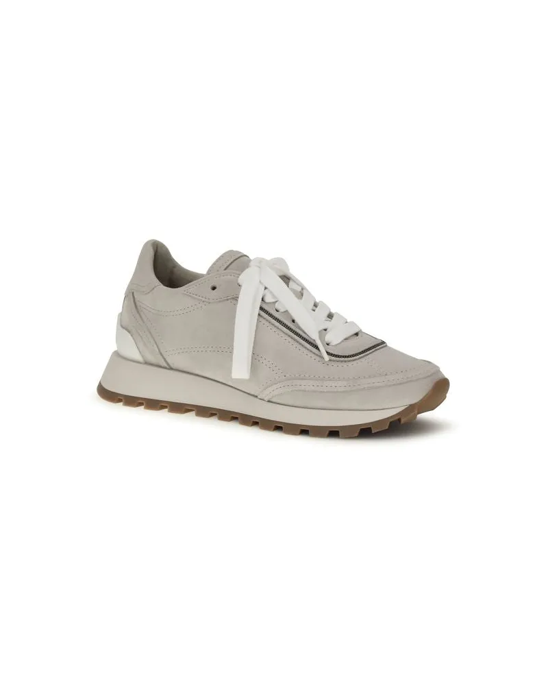 Brunello Cucinelli Women's Gray Calf Leather Bos Taurus Athletic Sneakers Gray