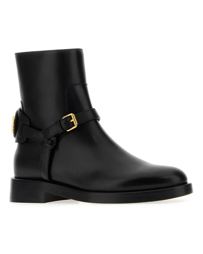 Valentino Garavani Women's Black Leather Vlogo Signature Ankle Boots Nero Stivali Black