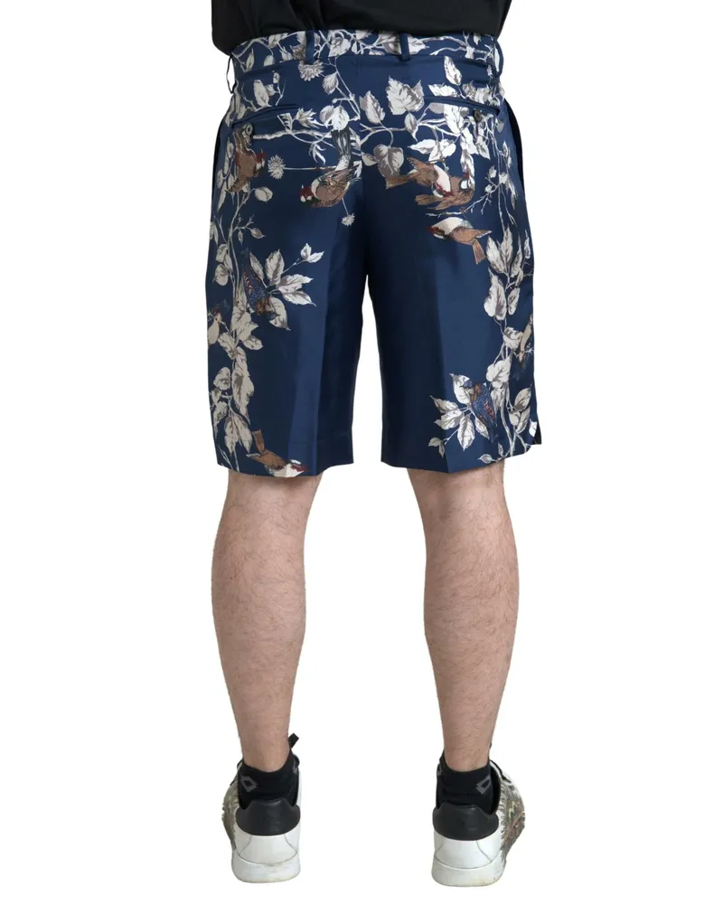 Dolce & Gabbana Blue Floral Print Silk Men Bermuda Shorts Navy