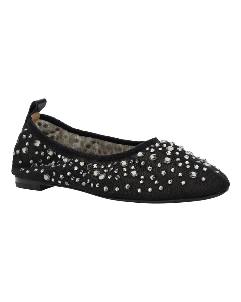 Tory Burch Women's Black Ballet Flats With Crystal Accents Nylon Ballerina Shoes Black