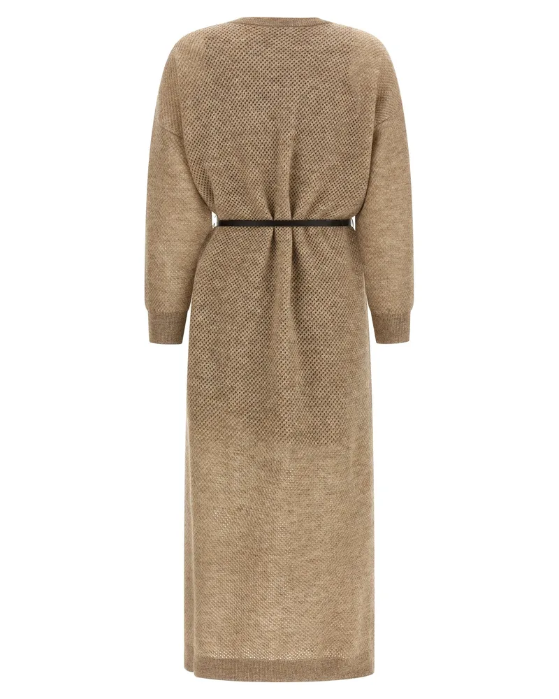 Brunello Cucinelli Women Beige Wool Midi Dress Beige