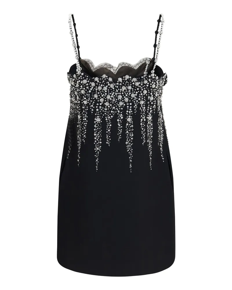 Valentino Garavani Embroidered Crepe with Jewel Details Dress — Black Black