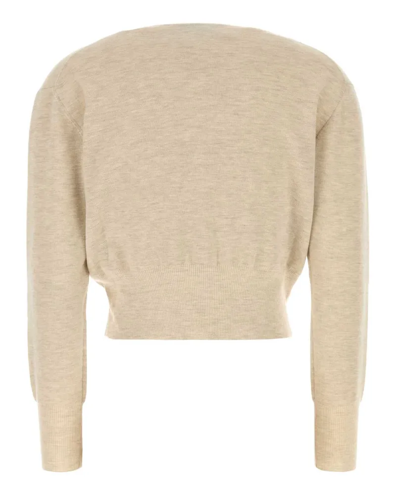 Miu Miu Women's Melange Sand Cashmere Blend Cardigan Avorio Exterior: Nylon Maglieria Sweater Beige