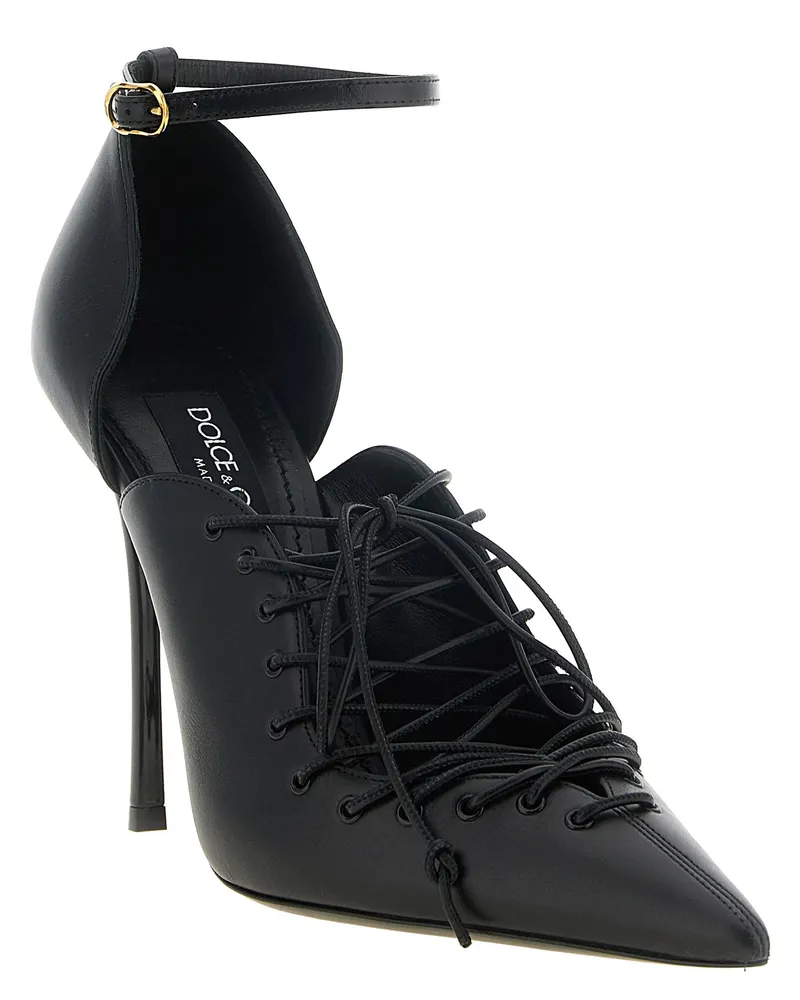 Dolce & Gabbana Lace-Up Calf Leather Heel — Black Black