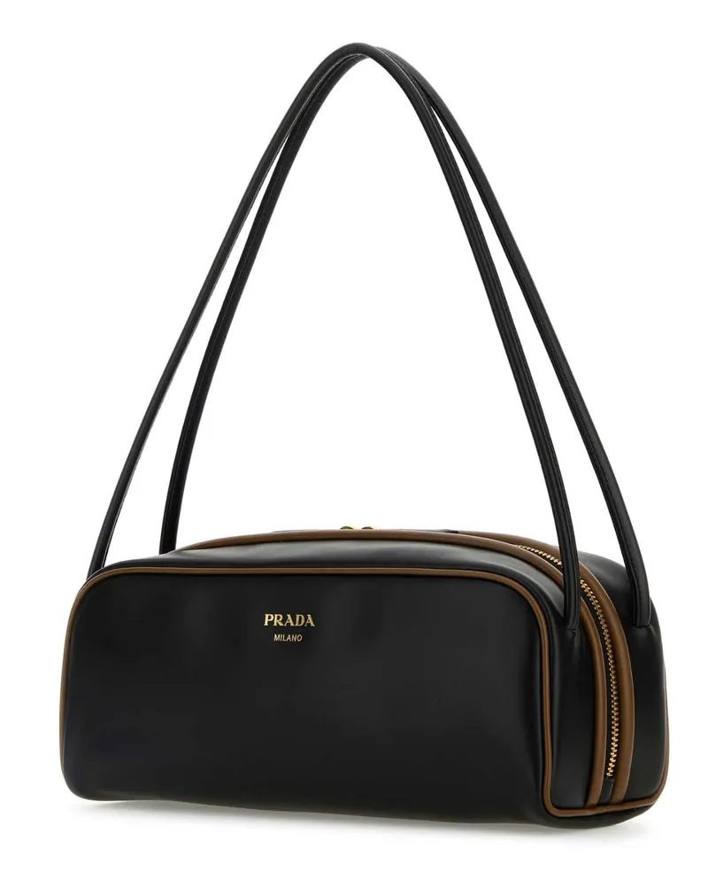 Prada Women's Black Leather Shoulder Bag Nero+nocciola Vitello Borse A Mano Black