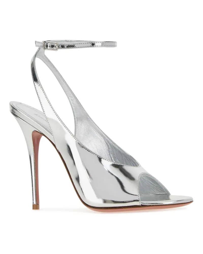Amina Muaddi Women's Silver Leather Anok Sandals Scarpe Con Tacco High Heel Shoes Silver