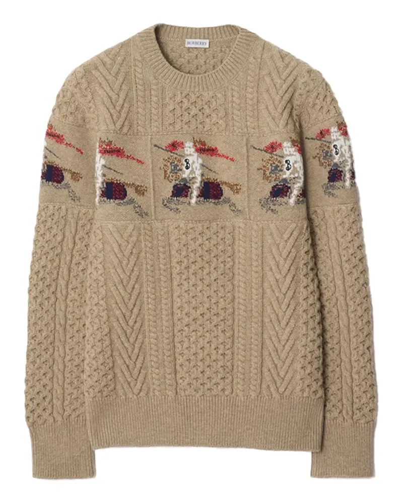 Burberry Aran Knit with Intarsia Motif Sweater — Beige Beige