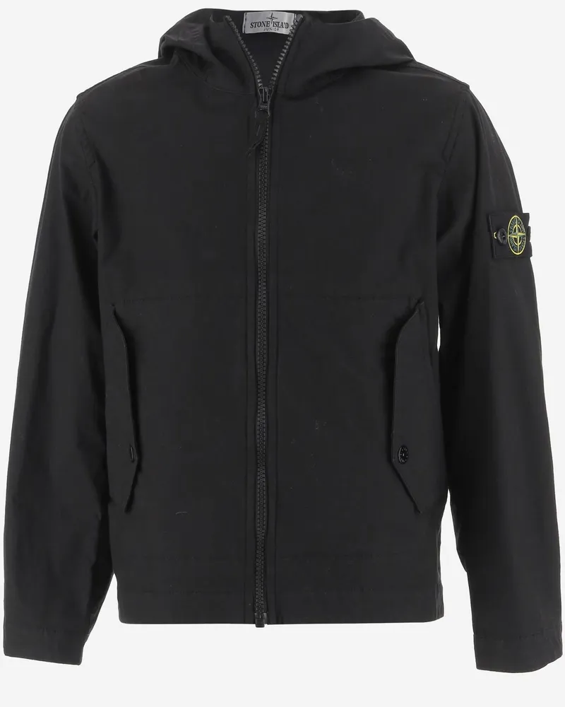 Stone Island Kids' Hooded Stretch Cotton Jacket Black Cotton; Elastane Black