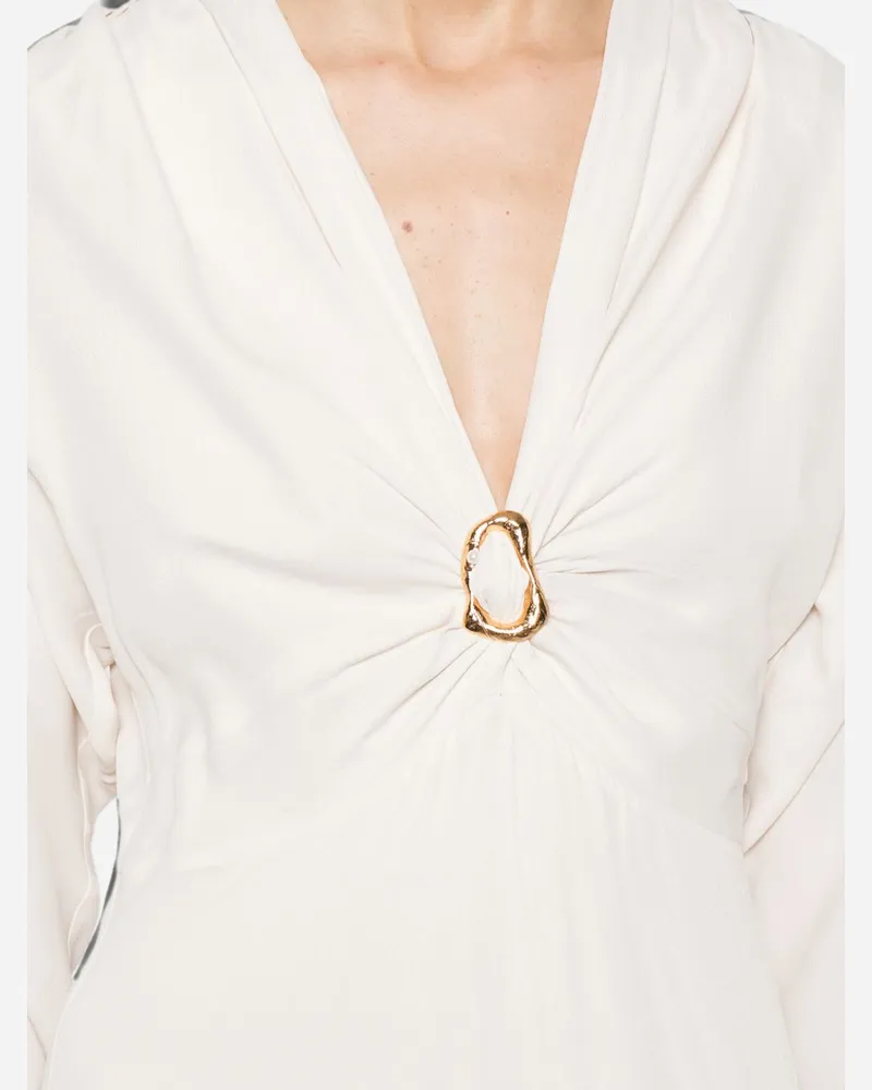 forte_forte Hammered-Ring V-Neck Dress — Ivory Ivory