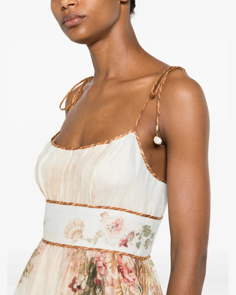 Zimmermann Women's Map-Print Tie-Strap Dress Aw26 W Cream