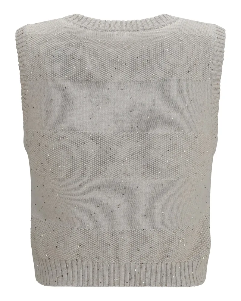 Brunello Cucinelli Women Knit And Sequin Vest Avena Cotton; Polyester Knitwear Sweater Beige