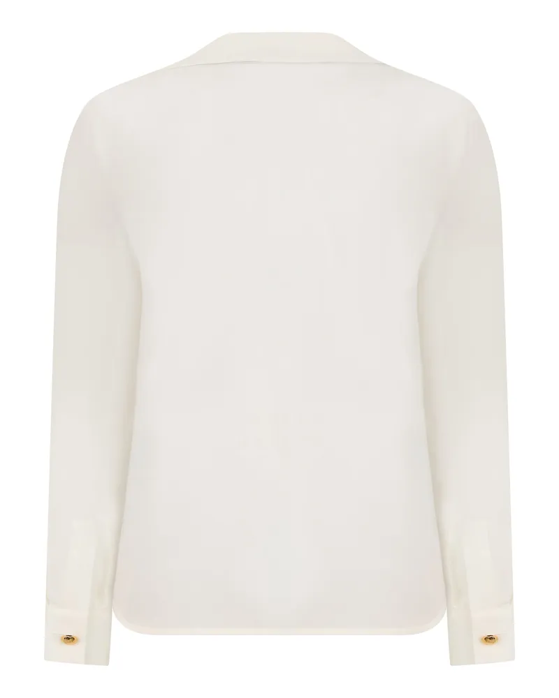 Max Mara Women's Polo Top Long-Sleeve Silk White Tops White