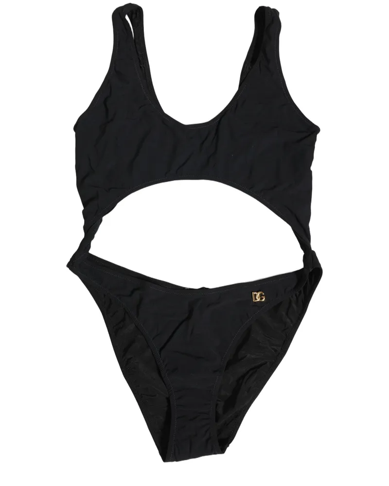 Dolce & Gabbana Women's Black Cutout Logo One Piece Swimsuit Swimwear Nylon Elastane Clothing Black