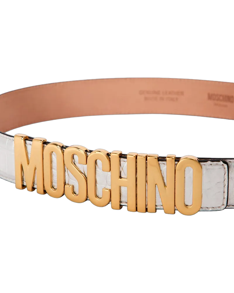 Moschino Women's Logo Lettering Buckle Belt Silver Accessories Silver