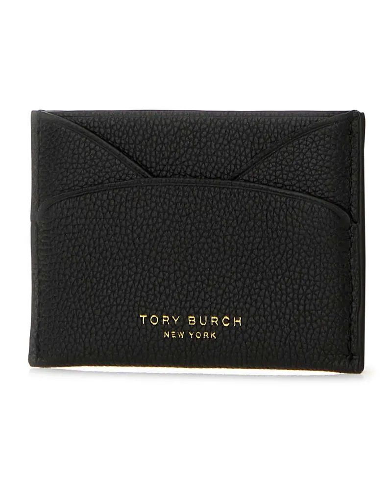 Tory Burch Women's Black Leather Card Holder Exterior: Portafogli Wallet Black