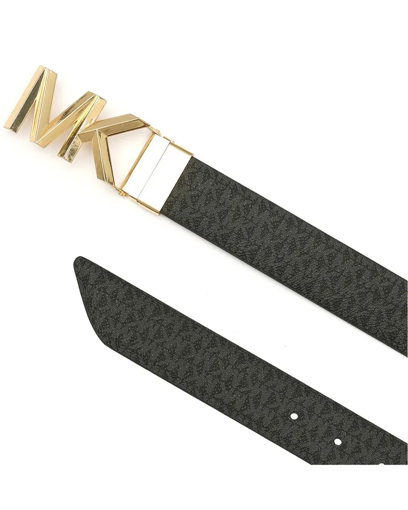 Michael Kors Women Mk Buckle Reversible Monogram Belt Black Accessories Black