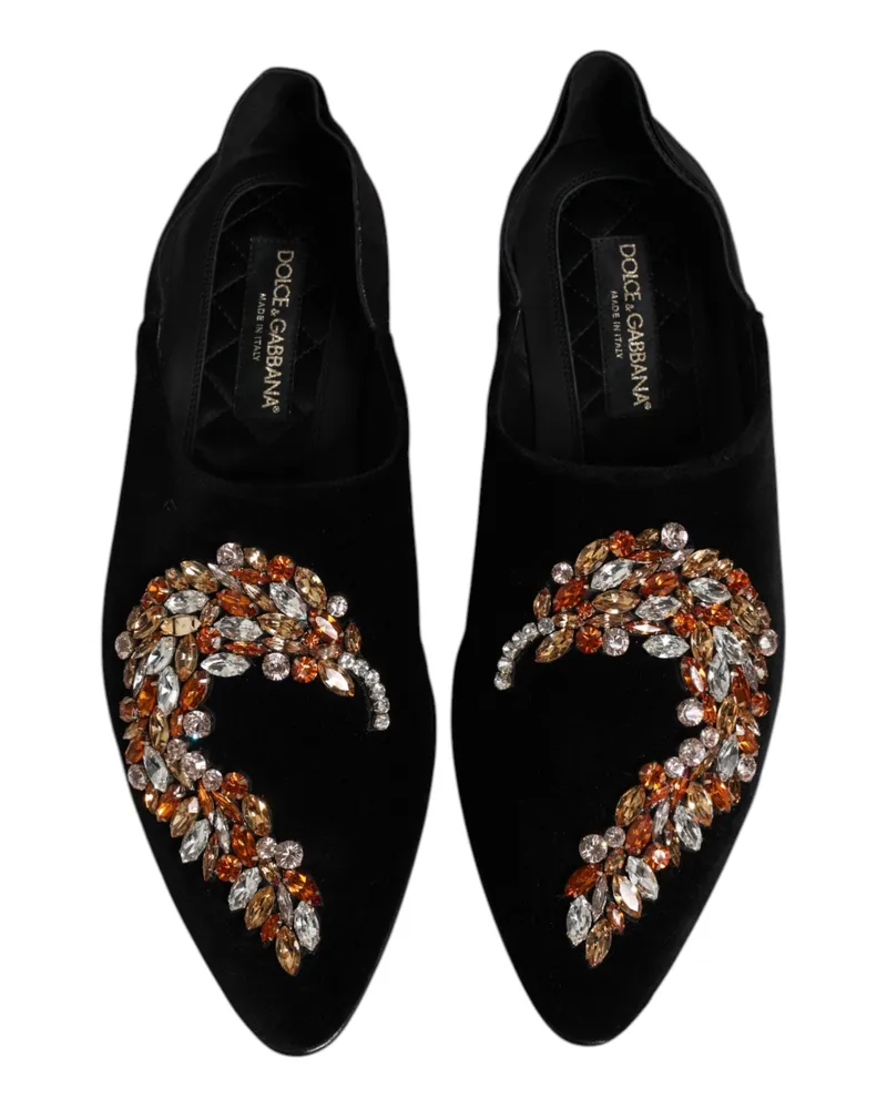 Dolce & Gabbana Men's Black Velvet Embellished Loafer Slip On Shoes Black