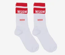 Logo-Striped Cotton Blend Tights — Red