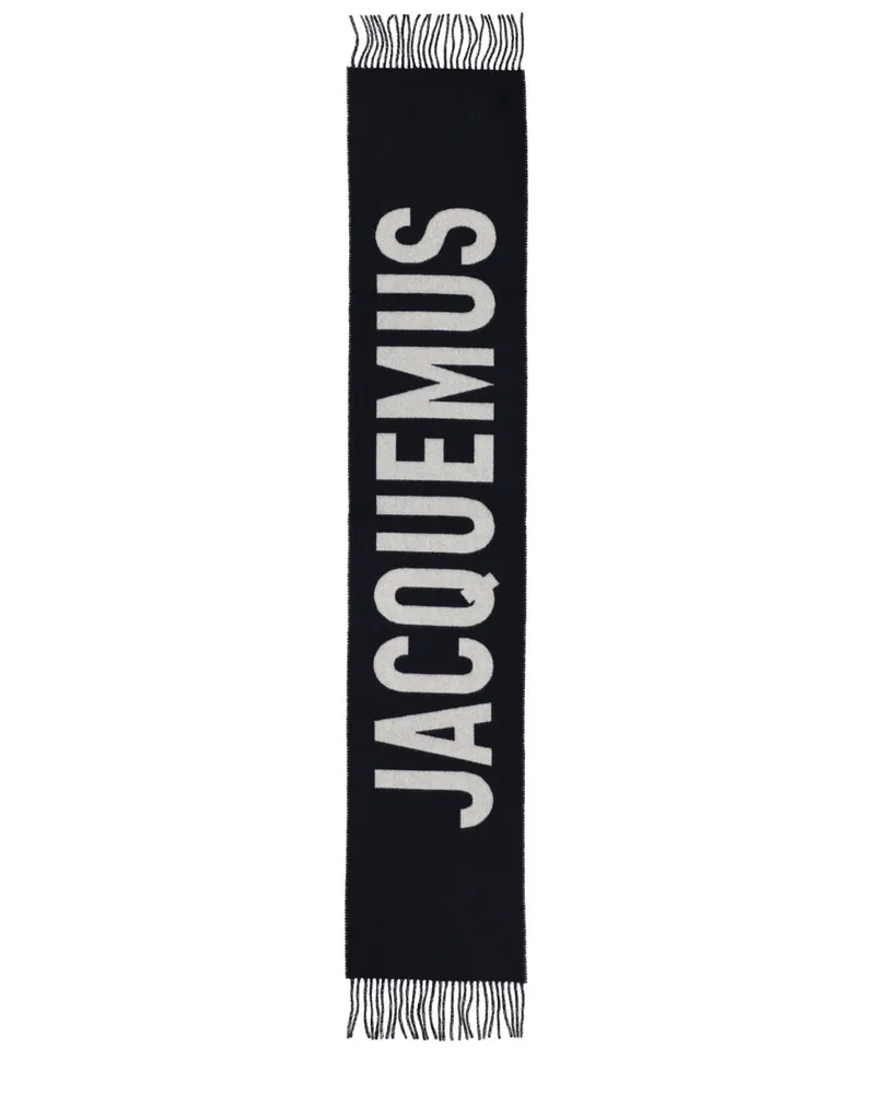 Jacquemus Logo-Embroidered Virgin Wool Scarf — Black Black