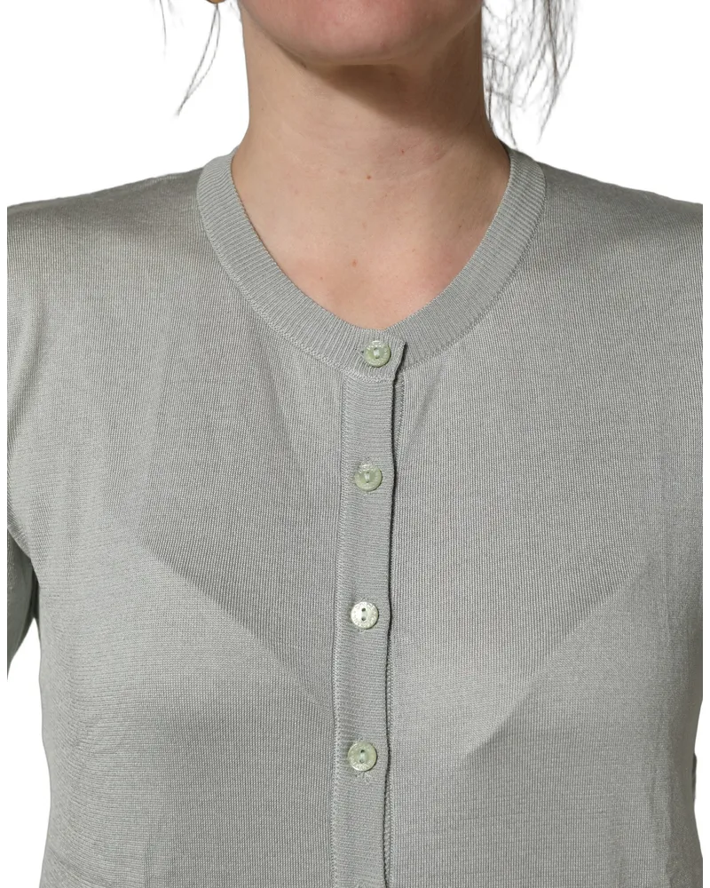 Dolce & Gabbana Women's Lace-Panel Crew Neck Cardigan Green Cotton Silk Viscose Green
