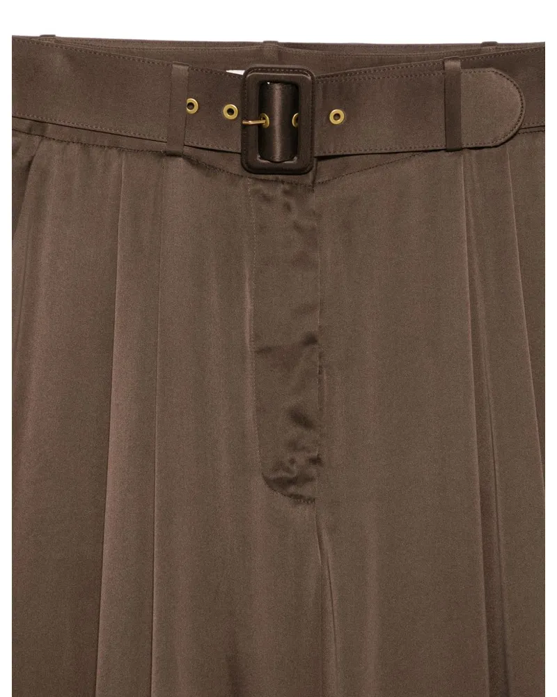 Zimmermann Silk Tuck Trousers — Brown Brown