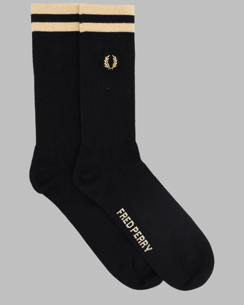 Fred Perry Twin-Tipped Ribbed Cotton Socks — Black Black